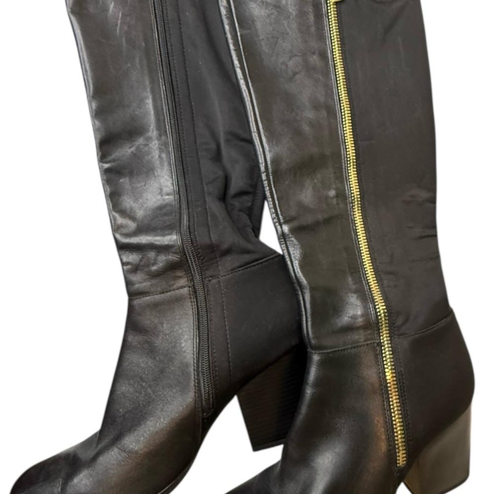 Bar III Black Pedra Leather/Fabric Upper Tall Soft Boots Almost Knee High
